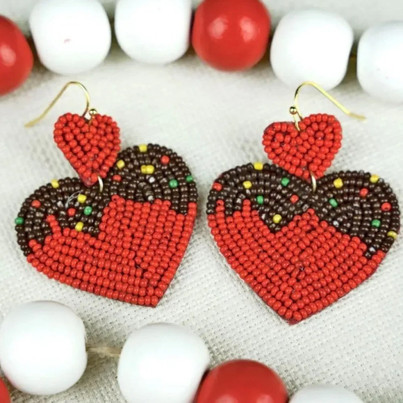 Valentine’s Day Red Heart Sundae Seed Bead Earrings NEW - Picture 3 of 3